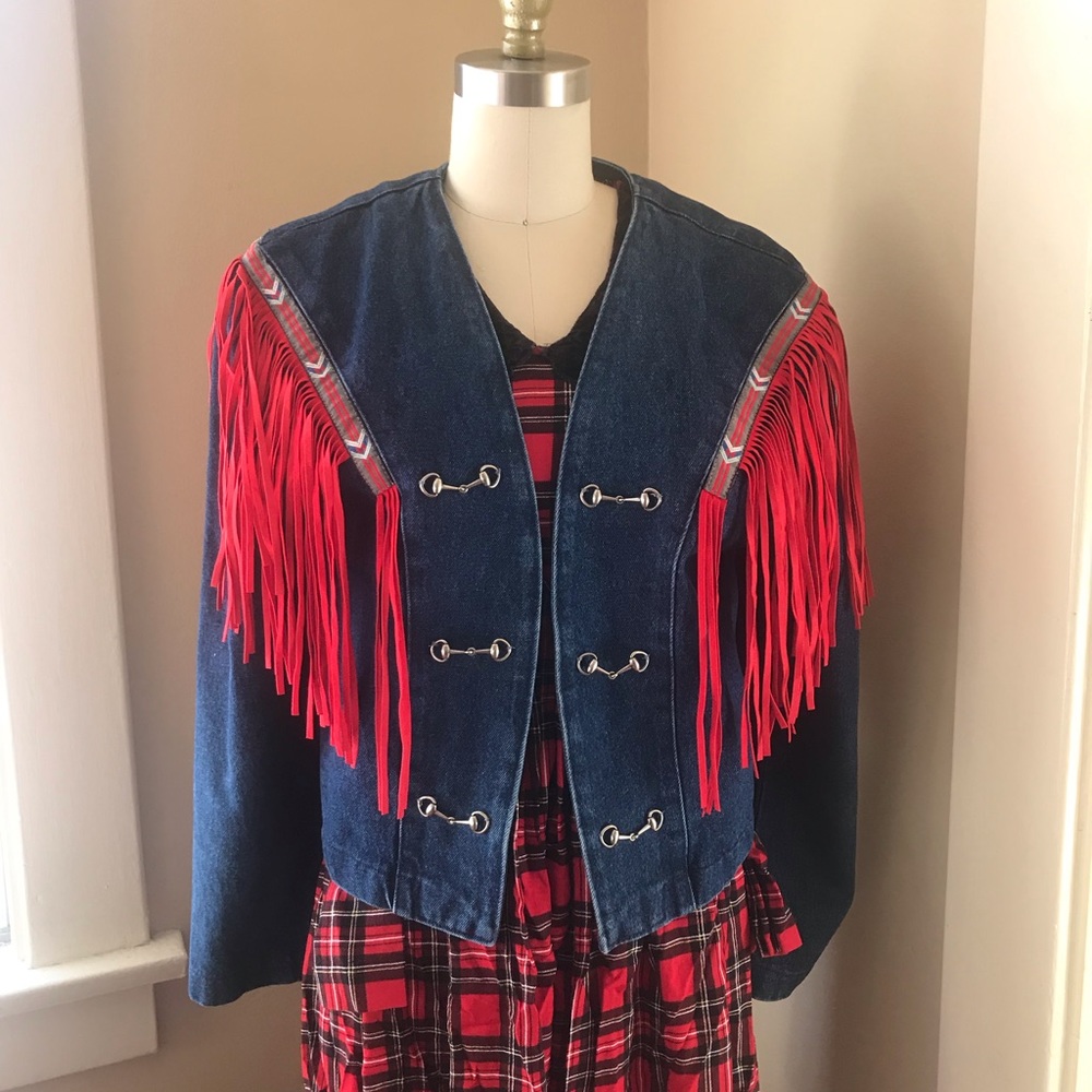 Oversized fringe denim jacket